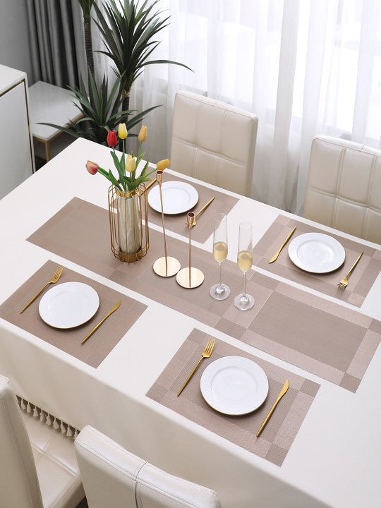 5 Pieces Light PVC Washable Placemats with Runner HZ BEDDING