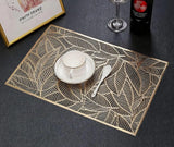 2Pcs / 4Pcs / 6 Pcs Rectangle Leaf Gold Floral Vinyl Placemats Non Slip Dining Table Placemats