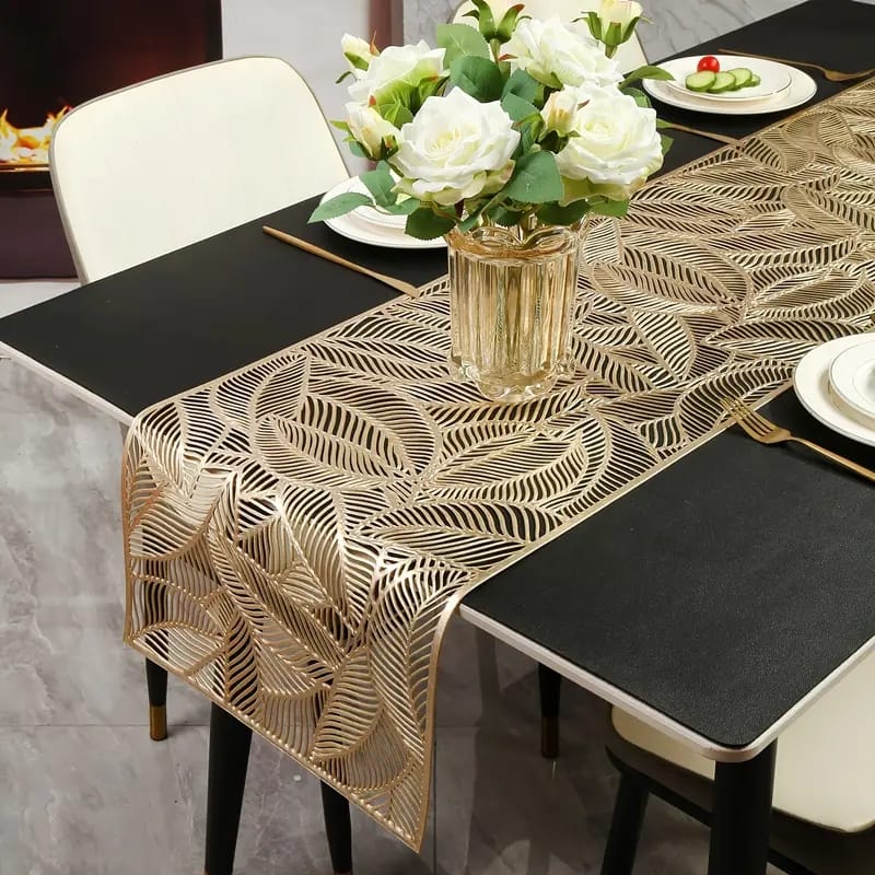 6 Feet Elegant Leaf Design PVC Table Runner - Heat-Resistant, Washable Dining Decor for Home & Restaurant, for Spring