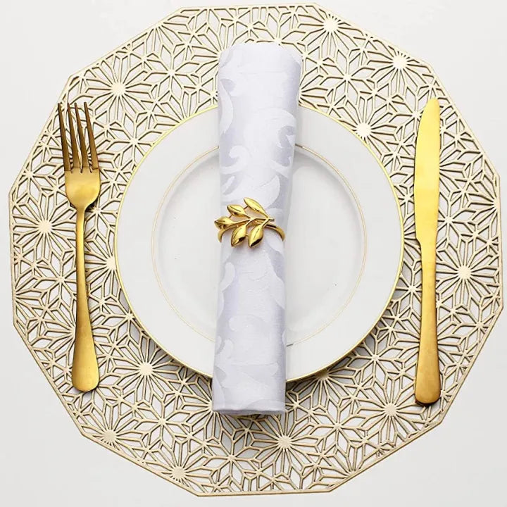 2/4/6 Evevda Rose Gold Placemats for Dining Table 6 Metallic Pressed Hollowed Out Table Mats Wipeable Vinyl Place Mat for Holiday Wedding Dinner Table Decoration Mat