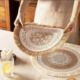 Round Placemat Table Non-Slip Jute Mats for Dining Table Decoration Accessories Kitchen Placemats Coffee Coasters Party Dinner 15x15 inh