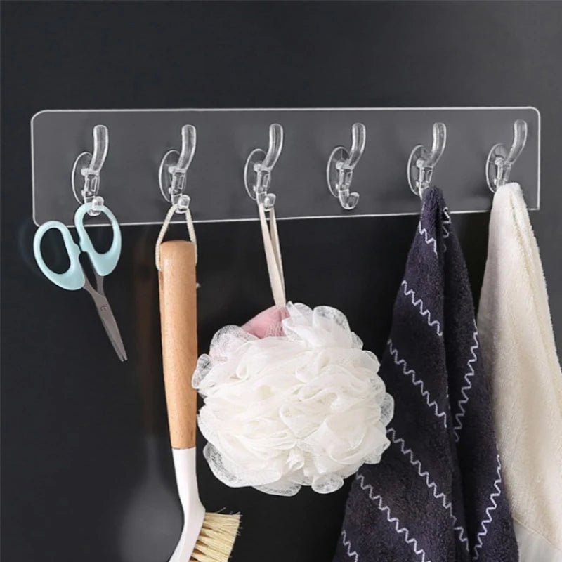6-Row Nail-Free Transparent Wall Hooks – Self-Adhesive Traceless Hanger Digital deals