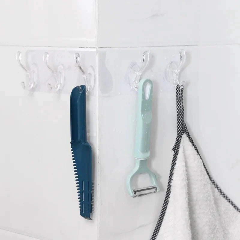 6-Row Nail-Free Transparent Wall Hooks – Self-Adhesive Traceless Hanger Digital deals