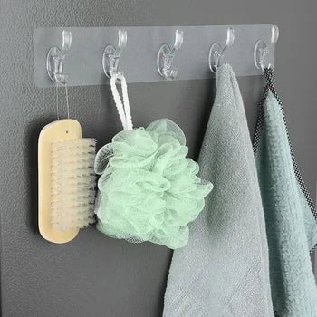6-Row Nail-Free Transparent Wall Hooks – Self-Adhesive Traceless Hanger Digital deals