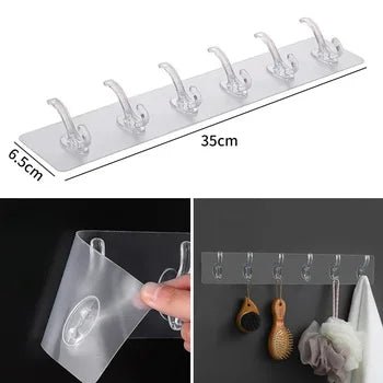 6-Row Nail-Free Transparent Wall Hooks – Self-Adhesive Traceless Hanger Digital deals