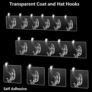 6-Row Nail-Free Transparent Wall Hooks – Self-Adhesive Traceless Hanger Digital deals