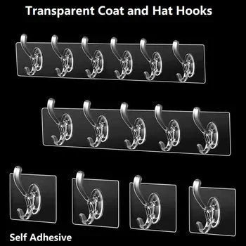6-Row Nail-Free Transparent Wall Hooks – Self-Adhesive Traceless Hanger Digital deals