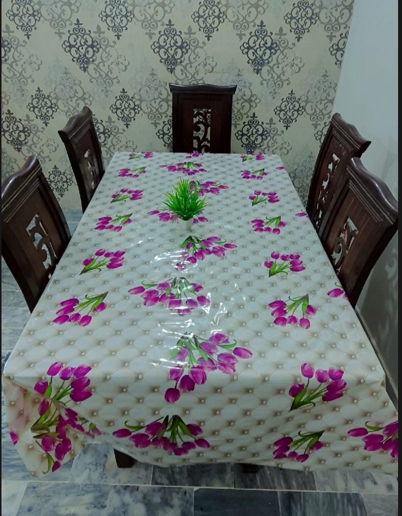 6 Seater Flower Print Tablecover with beautiful Spill-Proof Table Cover in Washable Oil Proof anti-scalding Pvc Vinyl Table Cover Decoration for Kitchen Dining HZ BEDDING