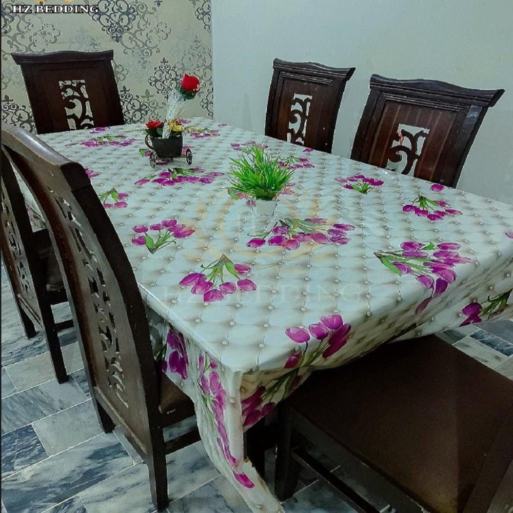6 Seater Flower Print Tablecover with beautiful Spill-Proof Table Cover in Washable Oil Proof anti-scalding Pvc Vinyl Table Cover Decoration for Kitchen Dining HZ BEDDING