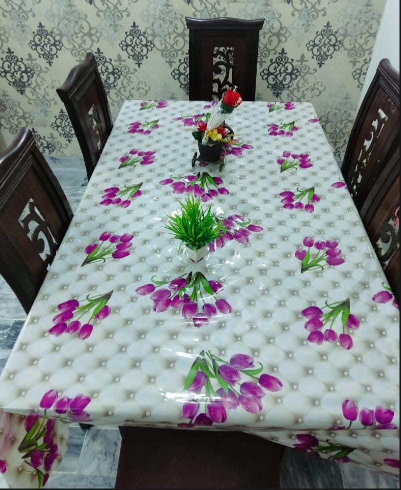 6 Seater Flower Print Tablecover with beautiful Spill-Proof Table Cover in Washable Oil Proof anti-scalding Pvc Vinyl Table Cover Decoration for Kitchen Dining HZ BEDDING