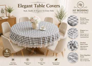 6 Seater Round Waterproof Table Cover with Elegant Lace Border New Design C HZ BEDDING