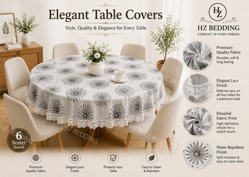 6 Seater Round Waterproof Table Cover with Elegant Lace Border New Design D HZ BEDDING