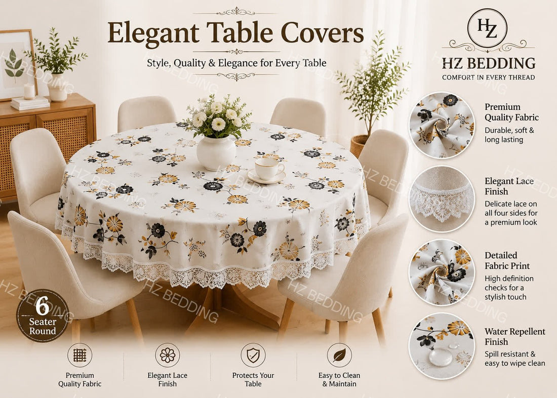 6 Seater Round Waterproof Table Cover with Elegant Lace Border New Design F HZ BEDDING