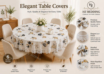6 Seater Round Waterproof Table Cover with Elegant Lace Border New Design F HZ BEDDING