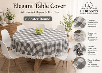 6 Seater Round Waterproof Table Cover with Elegant Lace Border New Design I HZ BEDDING