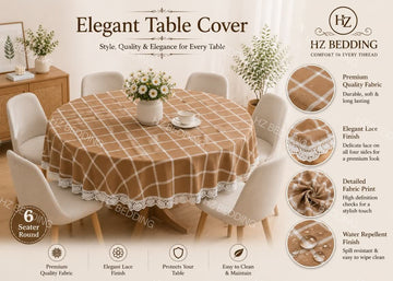 6 Seater Round Waterproof Table Cover with Elegant Lace Border New Design J HZ BEDDING