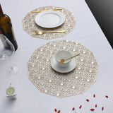 2/4/6 Evevda Rose Gold Placemats for Dining Table 6 Metallic Pressed Hollowed Out Table Mats Wipeable Vinyl Place Mat for Holiday Wedding Dinner Table Decoration Mat