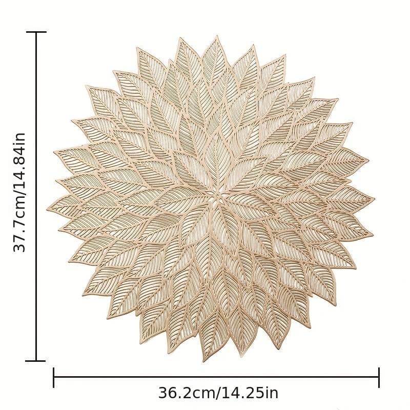 2/4/6 Hibiscus Flower Table Mat PVC Insulated Hollow Placemat Kitchen Dining Table Mat Coaster Cup Pad HomeTable Mats Wipeable Vinyl Place Mat for Holiday Wedding Dinner Table Decoration Mat