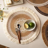 Round Placemat Table Non-Slip Jute Mats for Dining Table Decoration Accessories Kitchen Placemats Coffee Coasters Party Dinner 15x15 inh