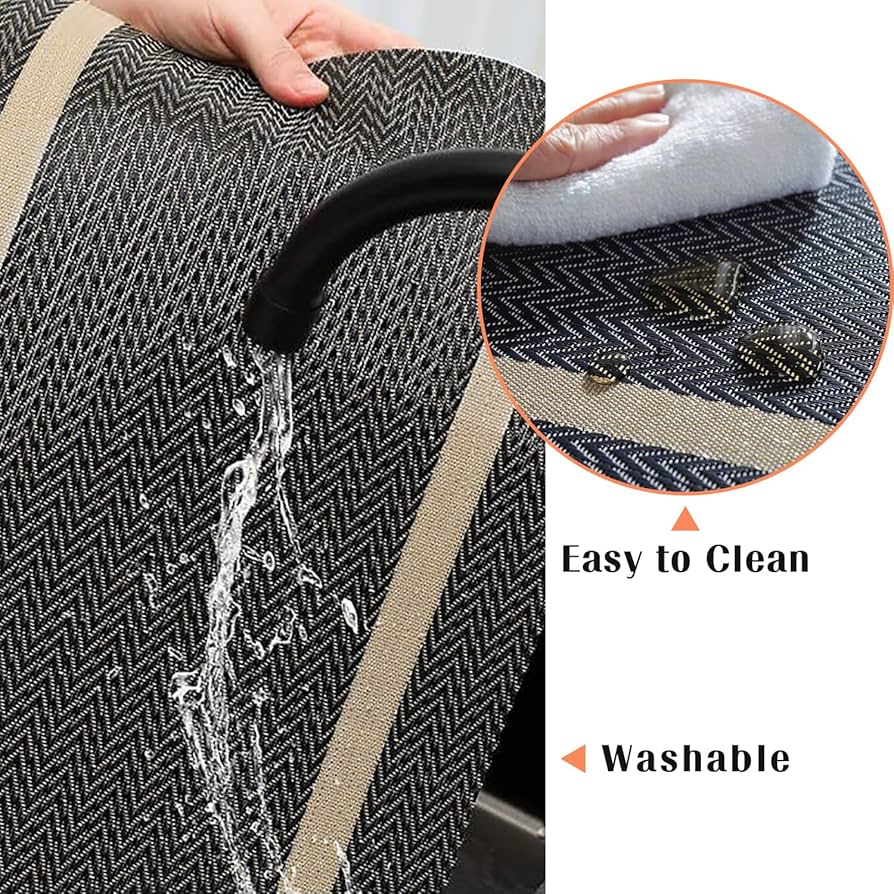 7 Pcs Dining Table Mat & Runner Set ( Black & Golden ) HZ BEDDING