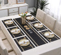 7 Pcs Dining Table Mat & Runner Set ( Black & Golden ) HZ BEDDING
