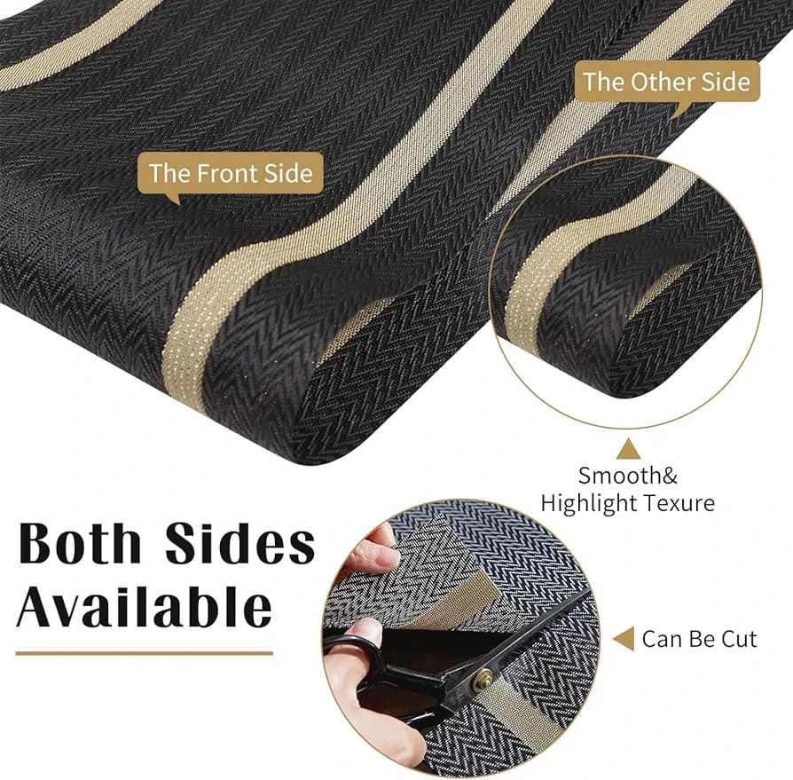 7 Pcs Dining Table Mat & Runner Set ( Black & Golden ) HZ BEDDING