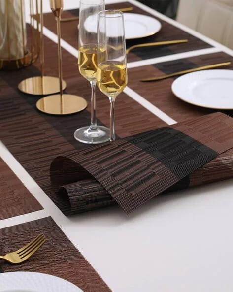 7 Pcs Dining Table Mat & Runner Set (Brown & Black) HZ BEDDING