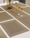 7 Pcs Dining Table Mat & Runner Set – Washable, Heat Resistant (Beige Boder) HZ BEDDING