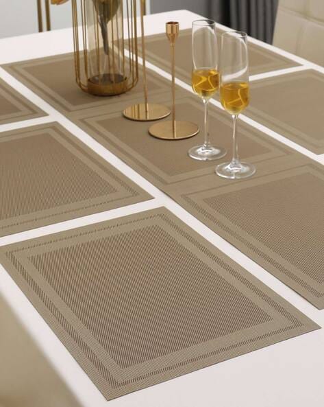 7 Pcs Dining Table Mat & Runner Set – Washable, Heat Resistant (Beige Boder) HZ BEDDING