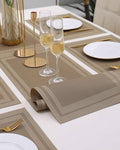 7 Pcs Dining Table Mat & Runner Set – Washable, Heat Resistant (Beige Boder) HZ BEDDING