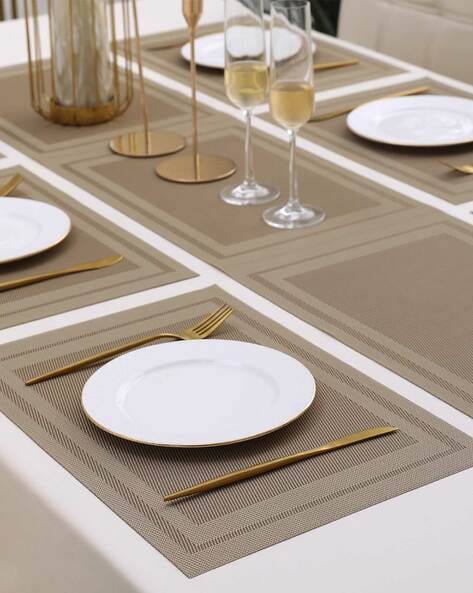7 Pcs Dining Table Mat & Runner Set – Washable, Heat Resistant (Beige Boder) HZ BEDDING