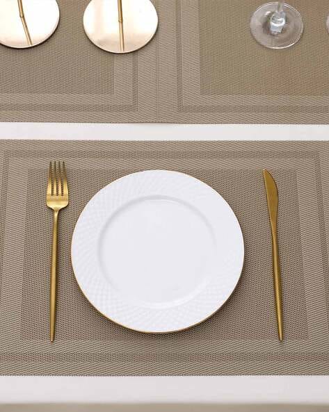 7 Pcs Dining Table Mat & Runner Set – Washable, Heat Resistant (Beige Boder) HZ BEDDING