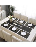 7 Pcs Dining Table Mat & Runner Set – Washable, Heat Resistant (Black & Golden) HZ BEDDING