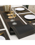 7 Pcs Dining Table Mat & Runner Set – Washable, Heat Resistant (Black & Golden) HZ BEDDING
