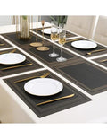 7 Pcs Dining Table Mat & Runner Set – Washable, Heat Resistant (Black & Golden) HZ BEDDING