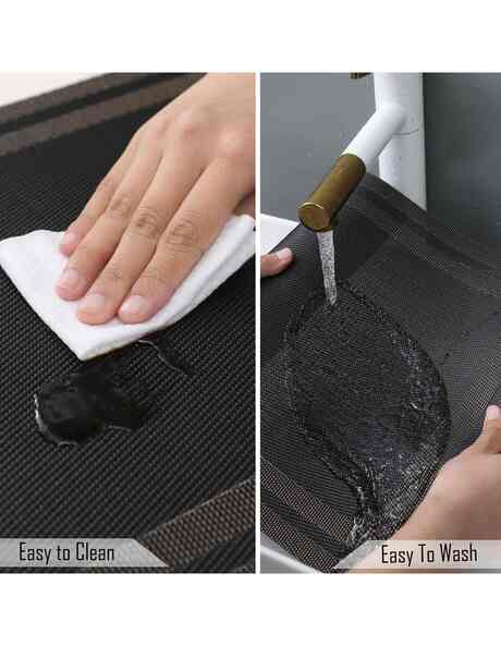 7 Pcs Dining Table Mat & Runner Set – Washable, Heat Resistant (Black & Golden) HZ BEDDING