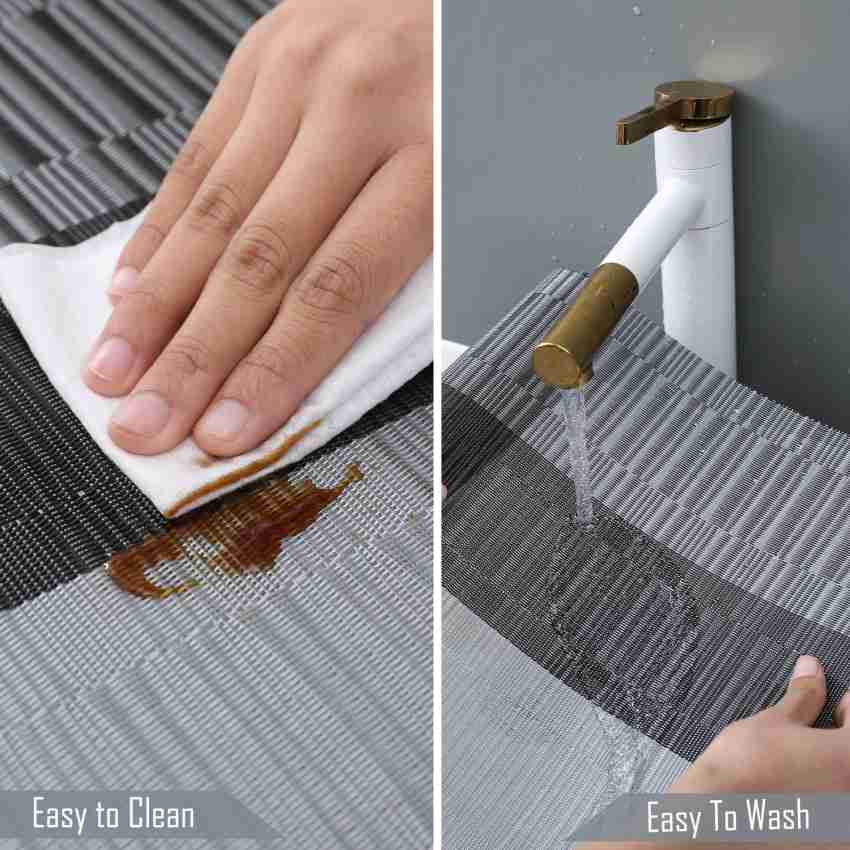 7 Pcs Dining Table Mat & Runner Set – Washable, Heat Resistant (Black & Grey) HZ BEDDING