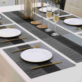 7 Pcs Dining Table Mat & Runner Set – Washable, Heat Resistant (Black & Grey) HZ BEDDING