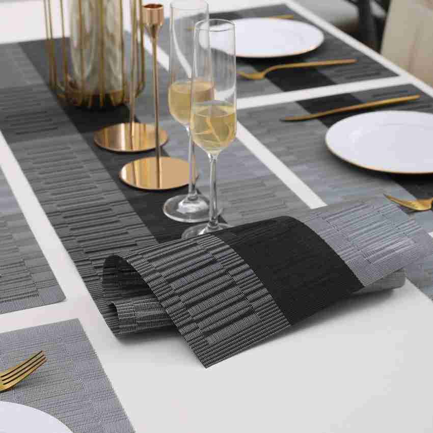 7 Pcs Dining Table Mat & Runner Set – Washable, Heat Resistant (Black & Grey) HZ BEDDING