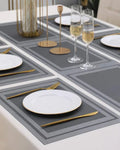 7 Pcs Dining Table Mat & Runner Set – Washable, Heat Resistant (Grey Boder) HZ BEDDING