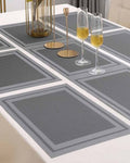 7 Pcs Dining Table Mat & Runner Set – Washable, Heat Resistant (Grey Boder) HZ BEDDING