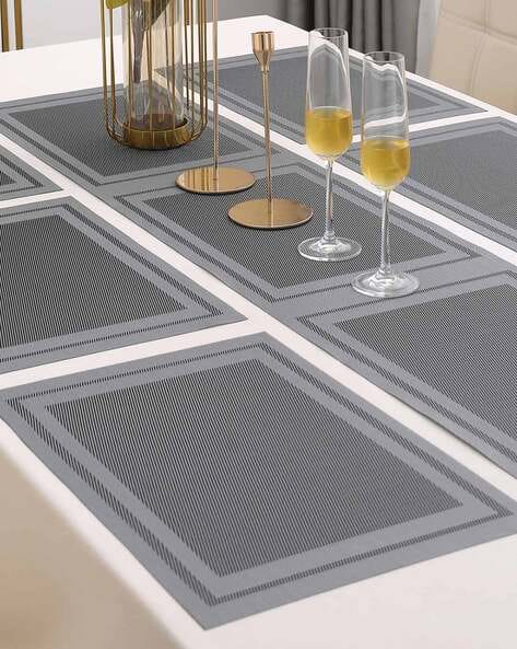 7 Pcs Dining Table Mat & Runner Set – Washable, Heat Resistant (Grey Boder) HZ BEDDING