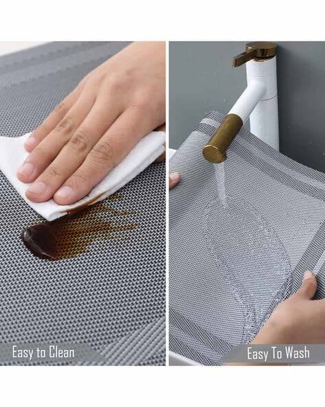 7 Pcs Dining Table Mat & Runner Set – Washable, Heat Resistant (Grey Boder) HZ BEDDING