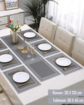 7 Pcs Dining Table Mat & Runner Set – Washable, Heat Resistant (Grey Boder) HZ BEDDING