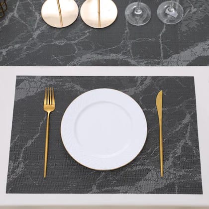 7 Pcs Dining Table Mat & Runner Set – Washable, Heat Resistant (Marble & Brown) HZ BEDDING