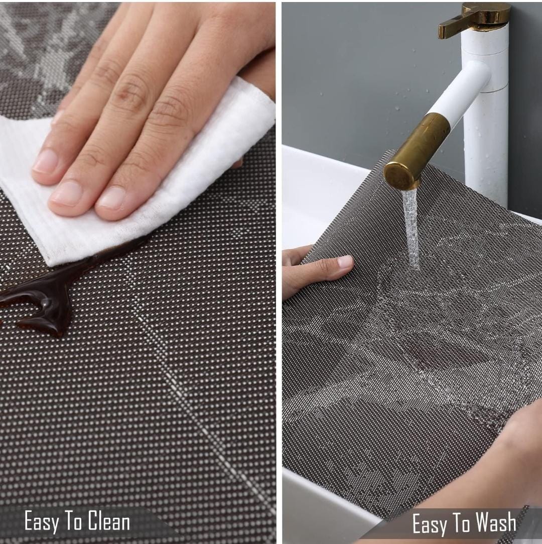7 Pcs Dining Table Mat & Runner Set – Washable, Heat Resistant (Marble & Grey) HZ BEDDING