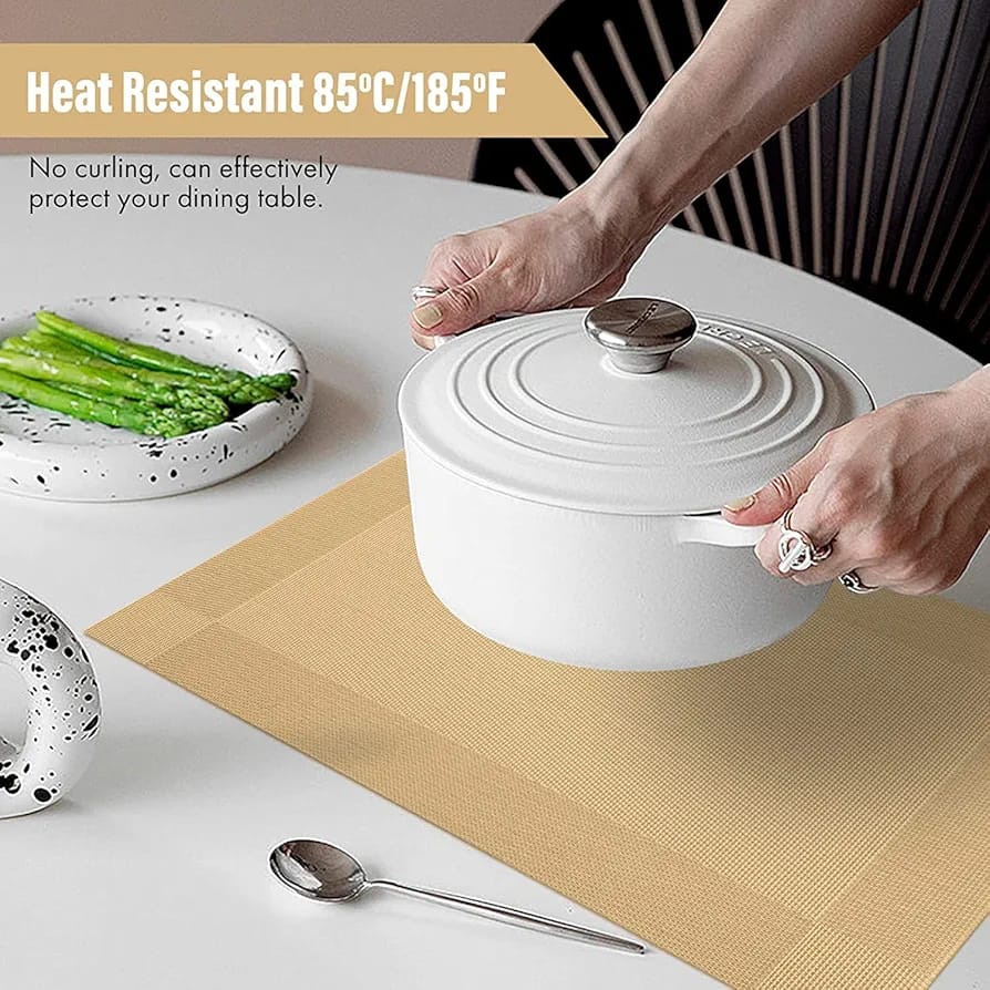 7 Pcs Dining Table Mat & Runner Set – Washable, Heat Resistant (New Beige) HZ BEDDING