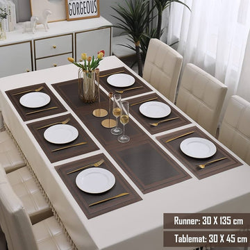 7 Pcs Dining Table Mat & Runner Set – Washable, Heat Resistant New Brown HZ BEDDING