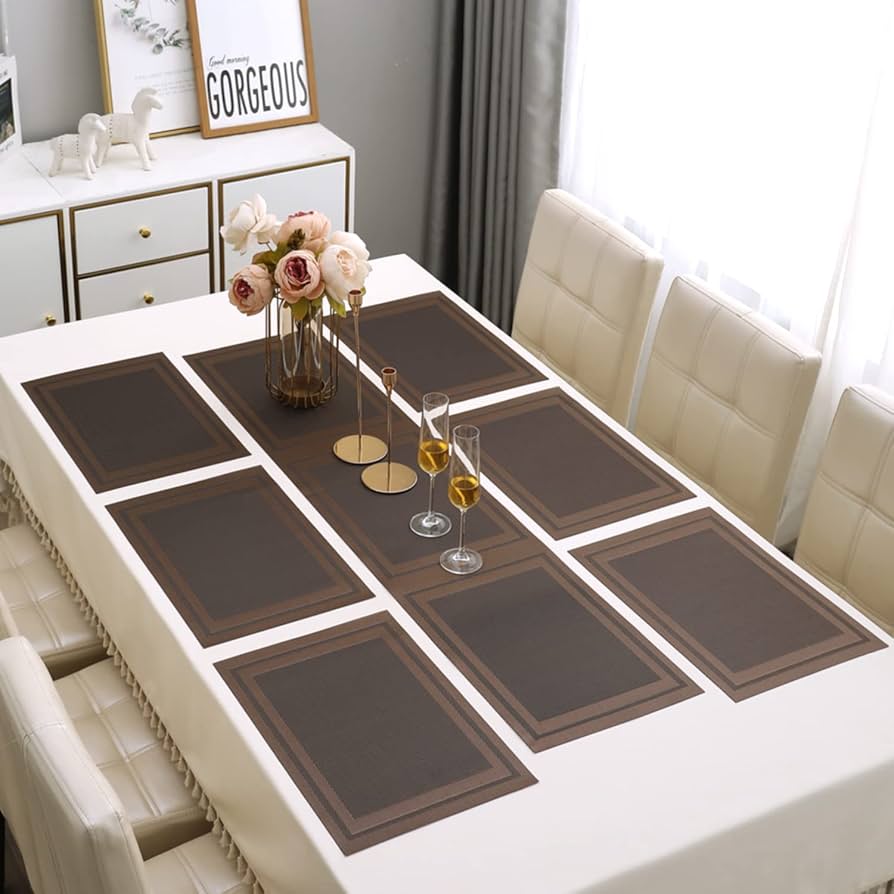 7 Pcs Dining Table Mat & Runner Set – Washable, Heat Resistant New Brown HZ BEDDING