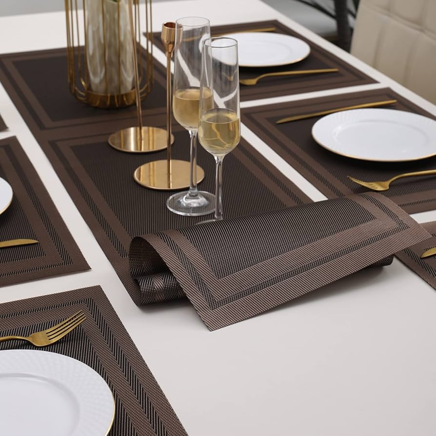 7 Pcs Dining Table Mat & Runner Set – Washable, Heat Resistant New Brown HZ BEDDING